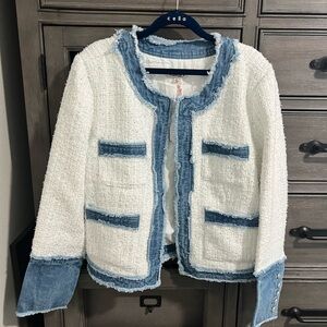 Beautiful Nanette Lepore White and Blue Denim Accents Jacket a hint of sparkle!
